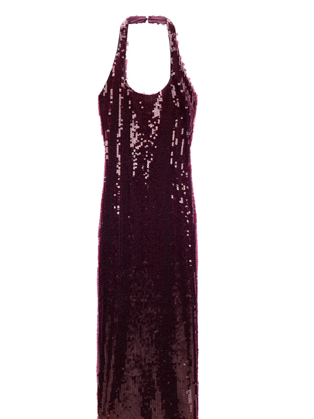 Sequined Burgundy Halter Evening Dress